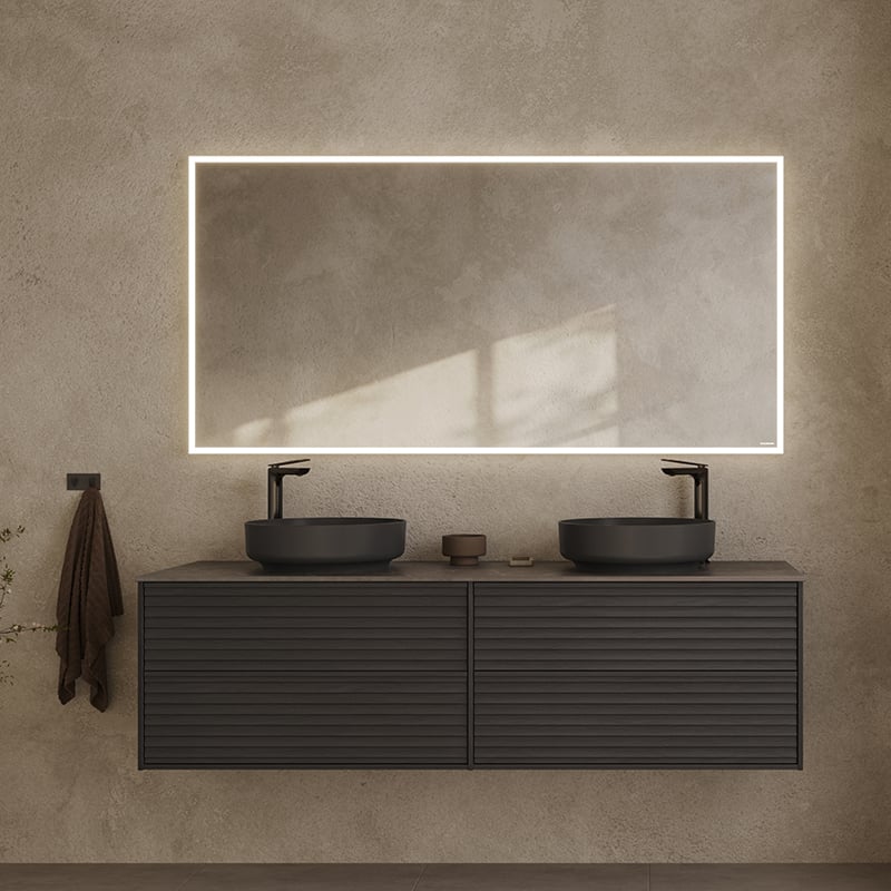 Epos vanity unit in black ash with the Jalusi front