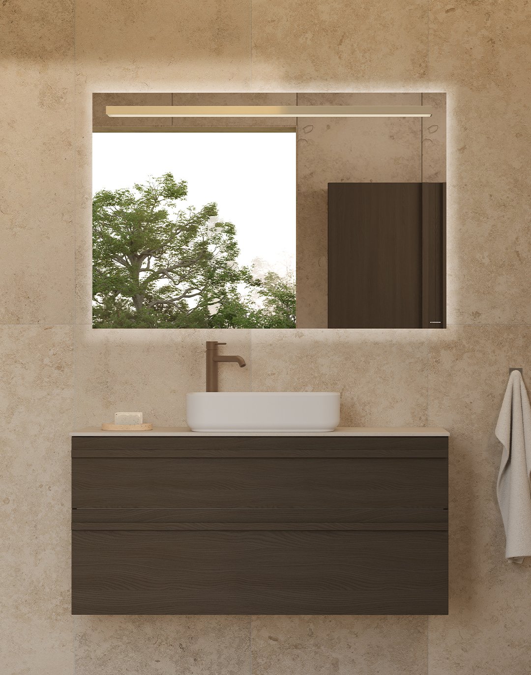 Poem vanity unit in brown ash with the List front and Mocca details