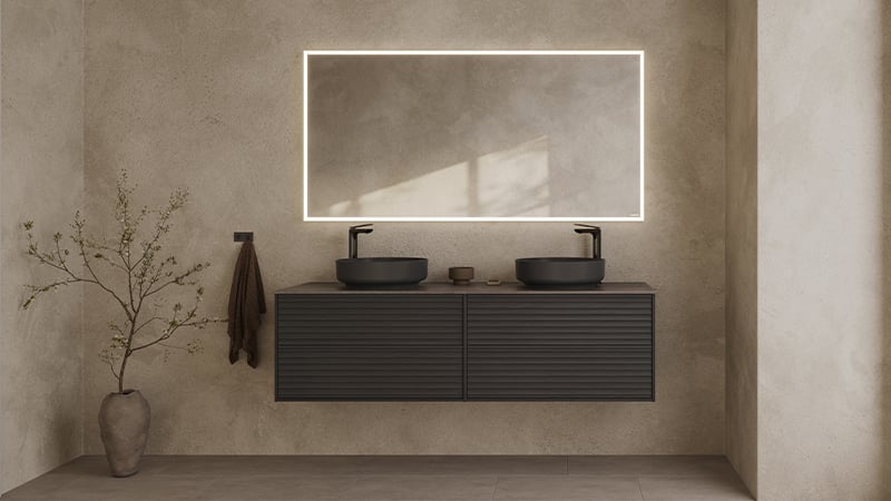 Epos vanity unit in black ash with Jalusi front