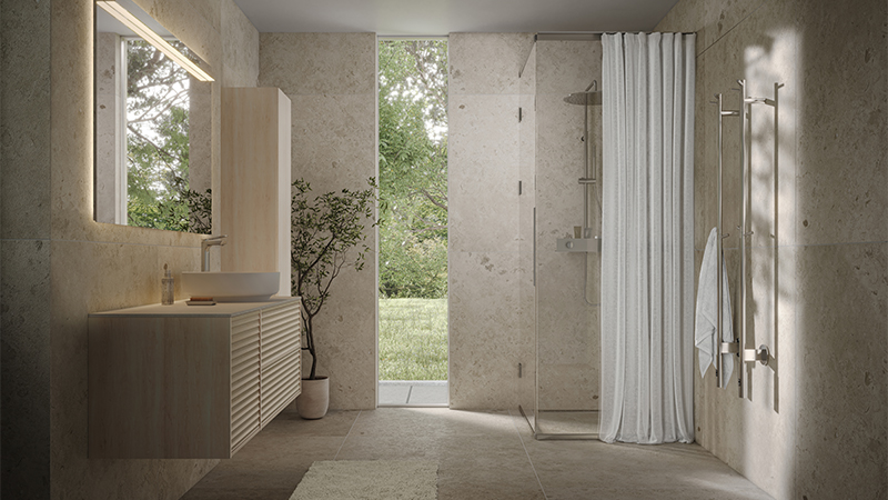 Epos vanity unit in white ash with Jalusi front