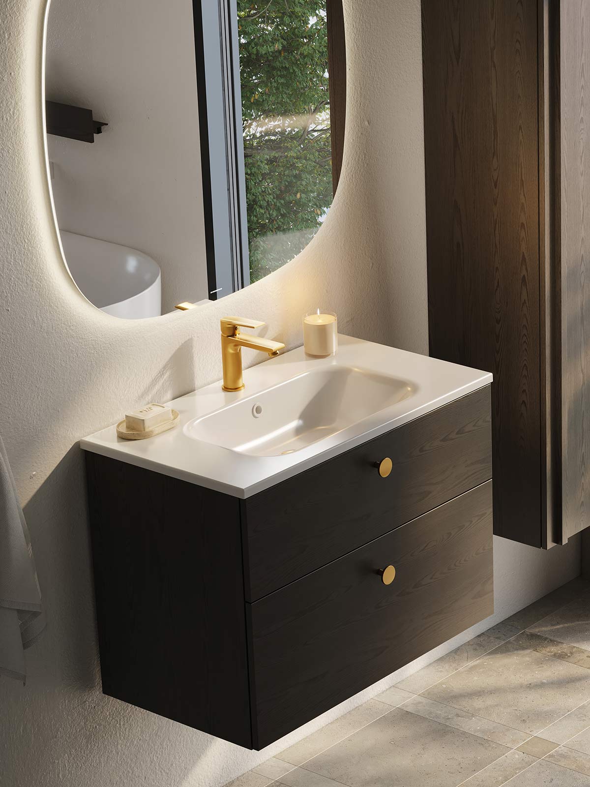 Poem bathroom furniture in brown ash