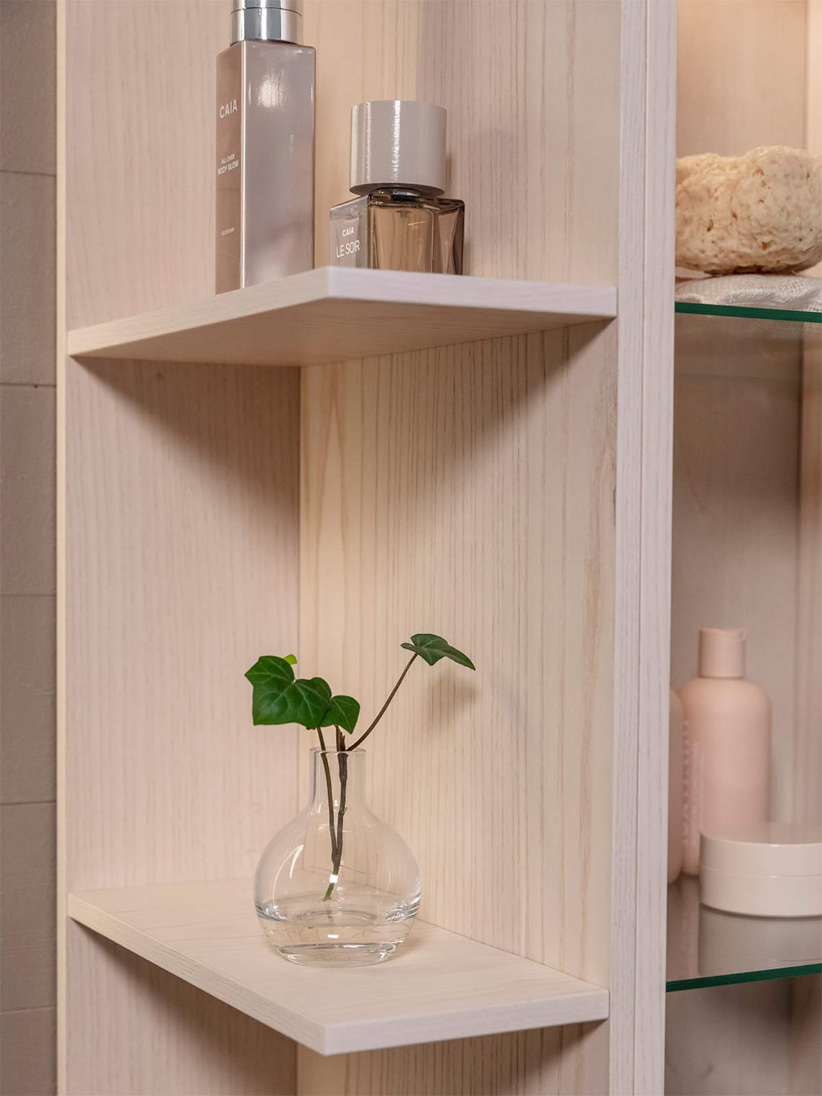 Tall cabinet with open storage shelf