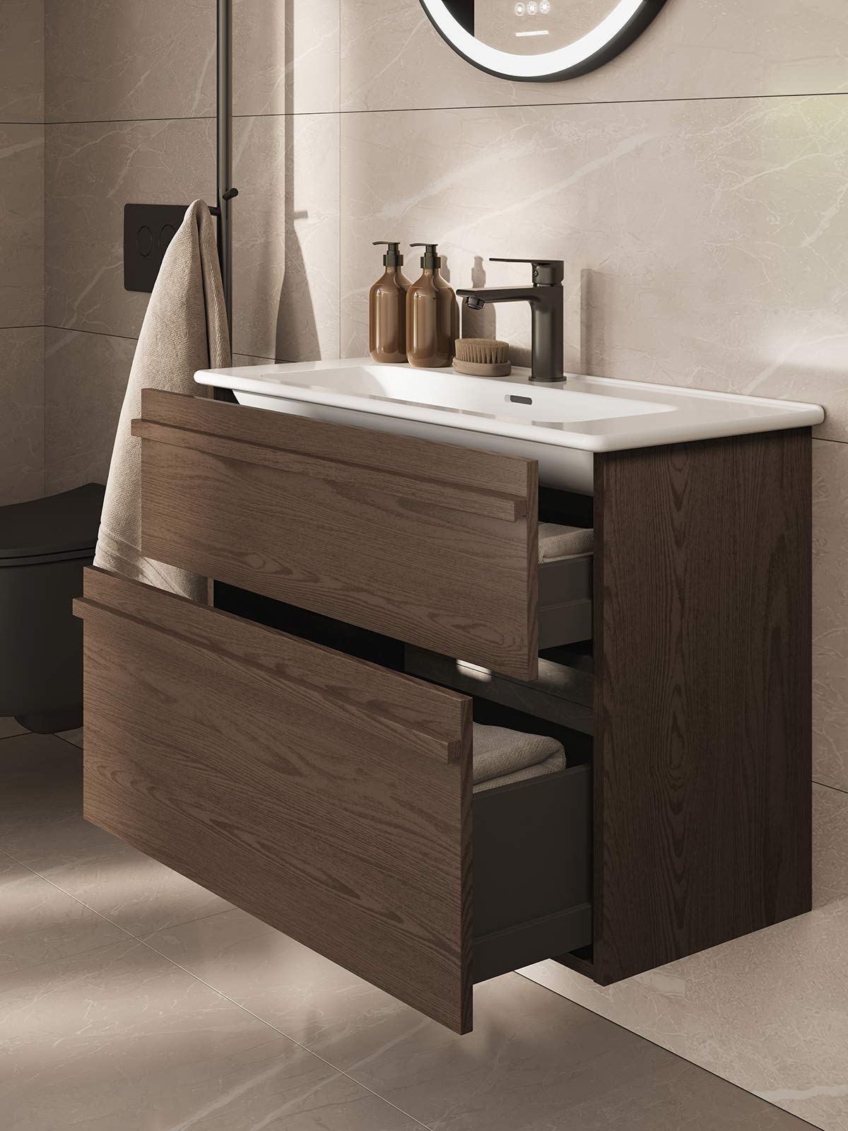Poem vanity unit in brown ash