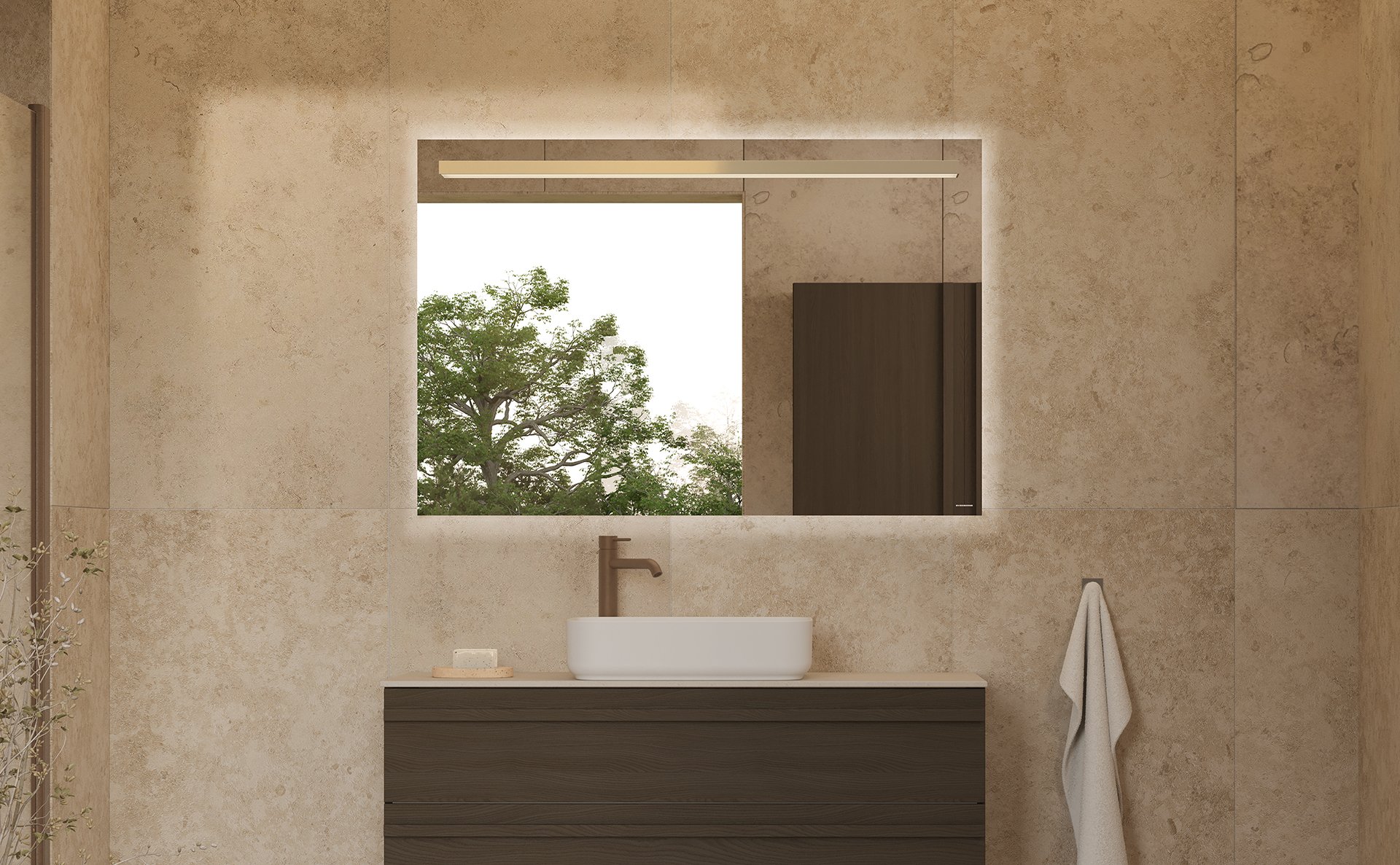 Poem vanity unit in brown ash with the List profile and mocca details