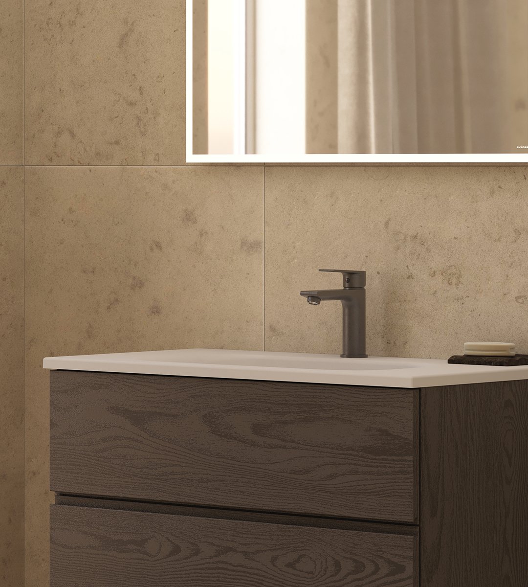 Poem vanity unit in brown ash with mocca details