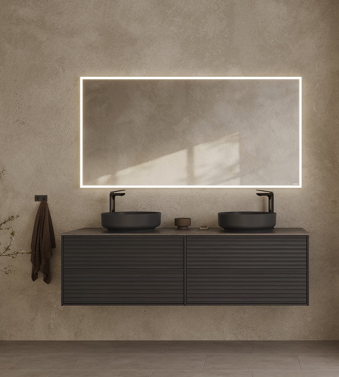 Epos vanity unit in black ash with the Jalusi front and Hov mirror