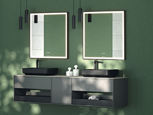 Choose a mirror with halo lighting or a black frame 