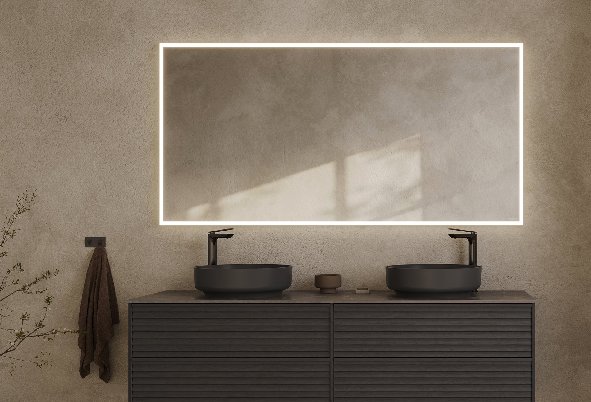 Epos vanity unit in black ash with the Jalusi front and Hov mirror