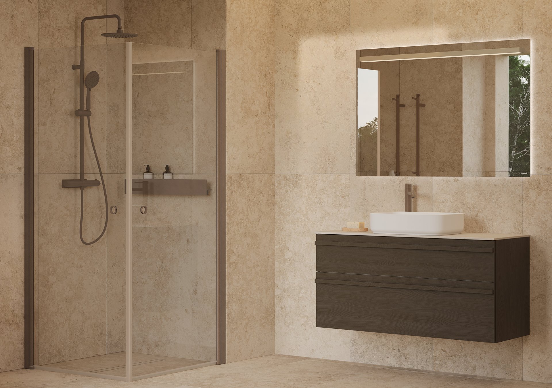 Poem vanity unit in brown ash with the List profile and mocca details