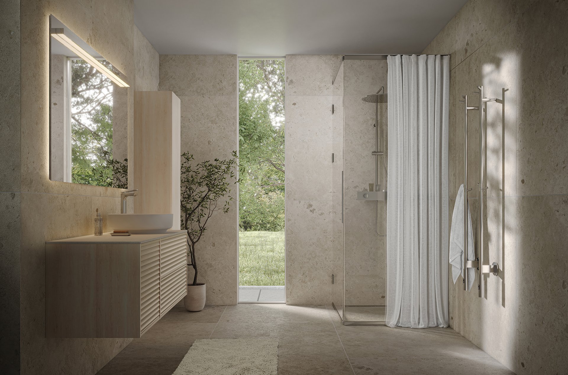 Epos vanity unit in white ash with the Jalusi front