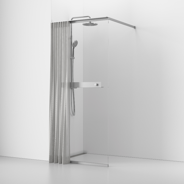 Langfoss shower screen with shelf and curtain 200