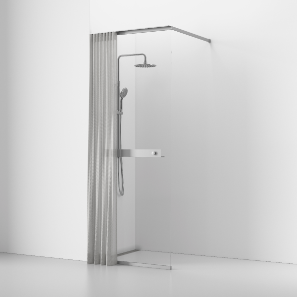 Langfoss shower screen with shelf and curtain 230
