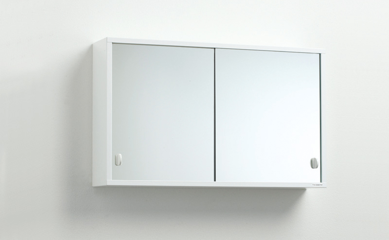 Tvilling mirror cabinet 65 cm in white with two sliding doors in mirrored glass, without lighting.