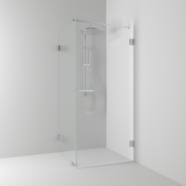 180° corner shower with fixed wall/door