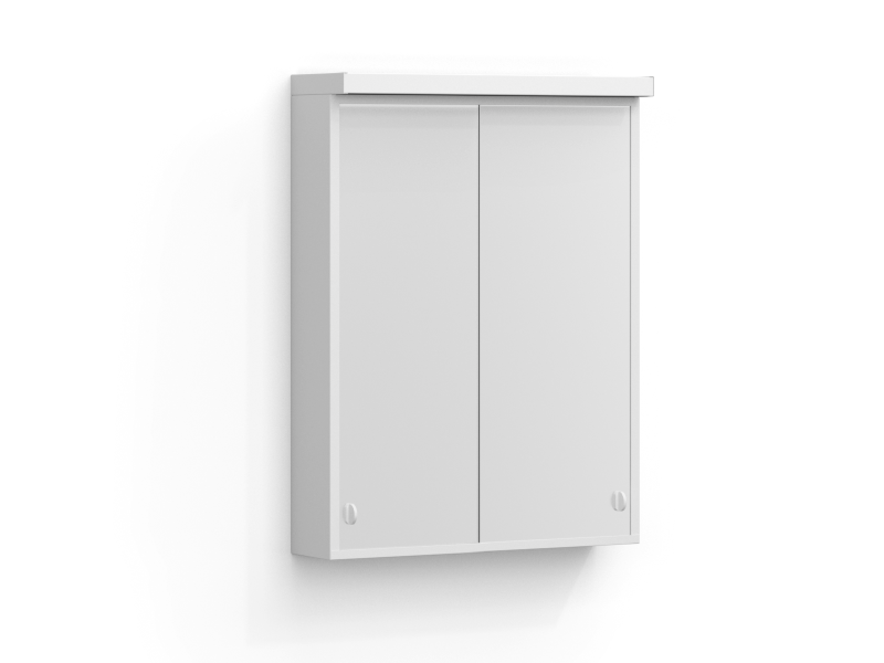 I:et mirror cabinet 55 cm in matt white with two sliding doors in mirrored glass and top-mounted lighting.