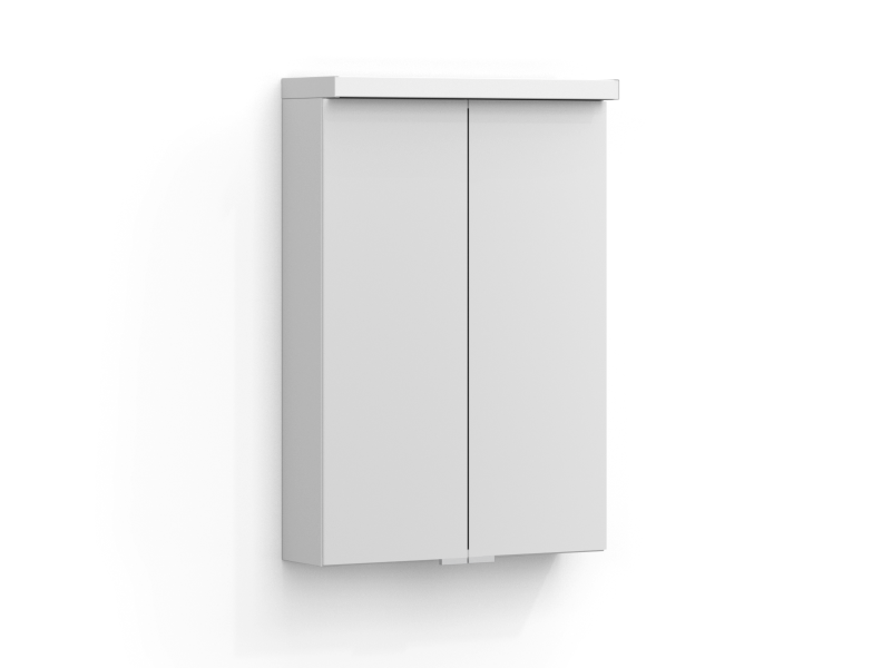 Intro mirror cabinet 50 cm in matt white with two mirror doors and top-mounted lighting.